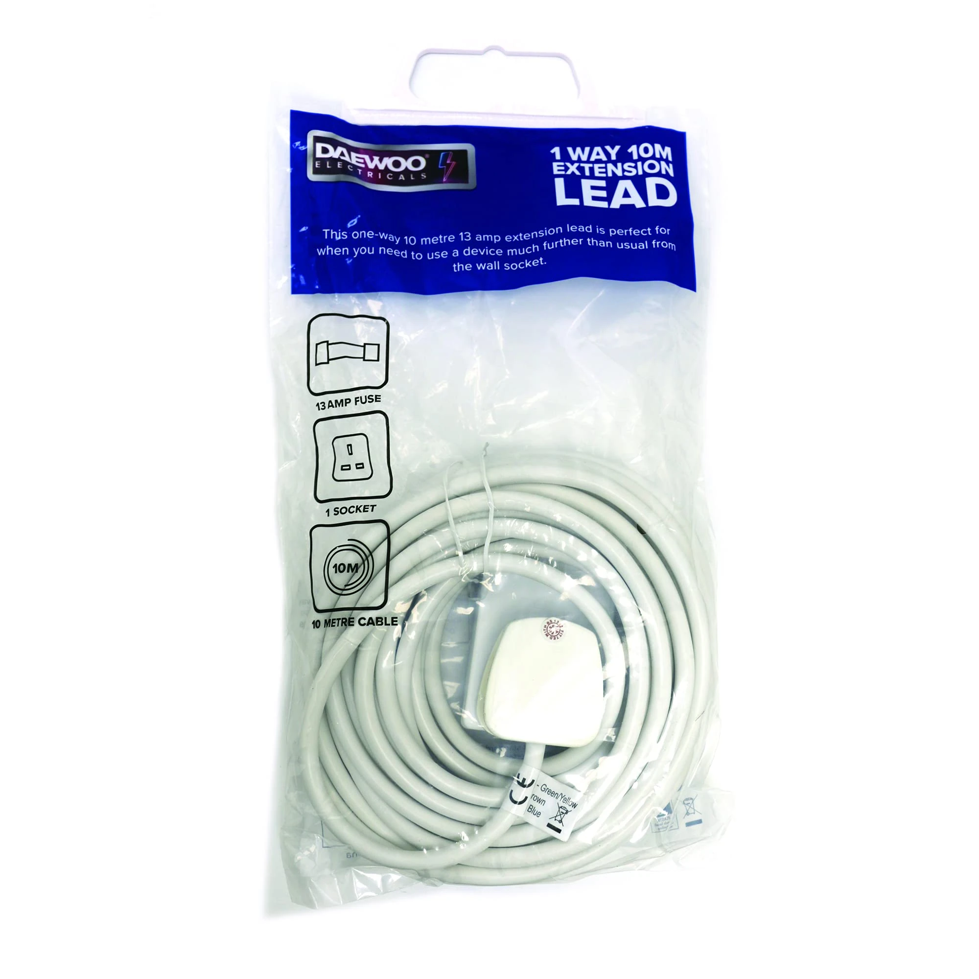 Daewoo 1 Gang, 10 Metre Extension Cable With Power On Indicator