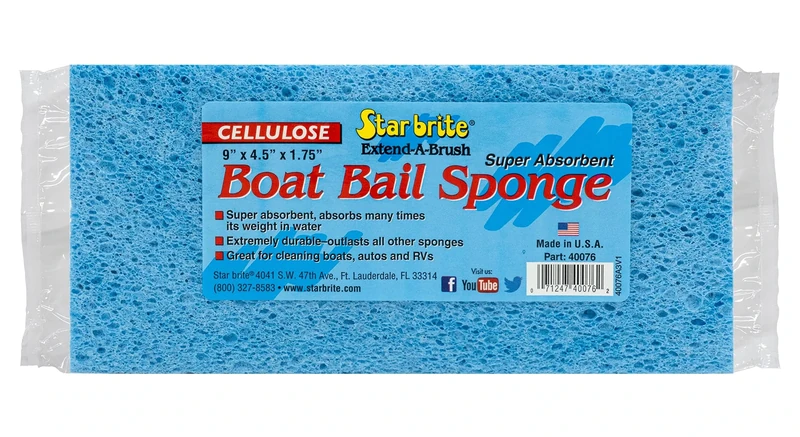 STAR BRITE Super Absorbent Cellulose Boat Bail Sponge - Heavy-Duty Water Removal and Cleaning - 9" x 4.5" x 1.75" (040076)
