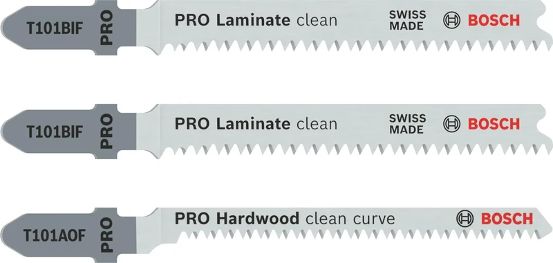 Bosch 3x PRO Laminate Jigsaw Blade Set 3-Piece for T-Shank (for Parquet, Solid Laminate Vinyl, PVC, Length mm, Professional Accessory Jigsaw)