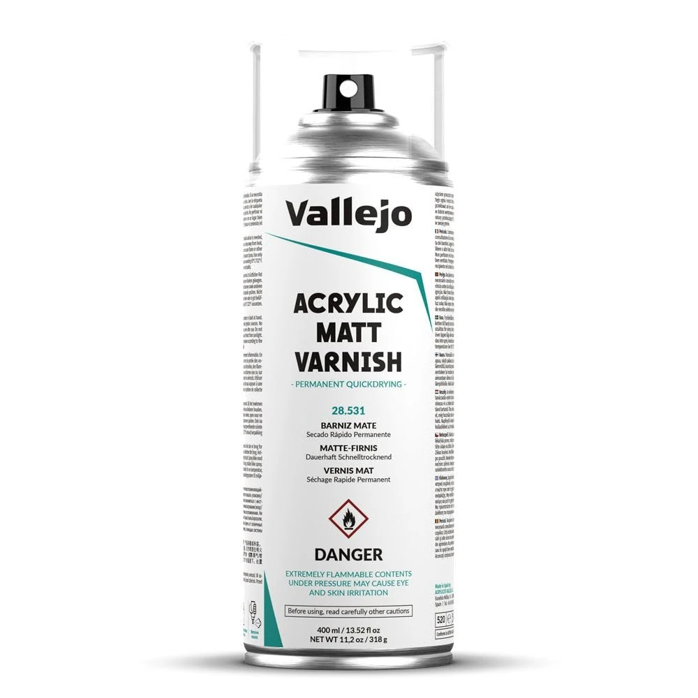 Vallejo Acrylic Matt Varnish Spray 400ml, Durable and Flexible Protection for Acrylic and Oil Paints, Clear Matte Finish, Ideal for Artists and Hobbyists