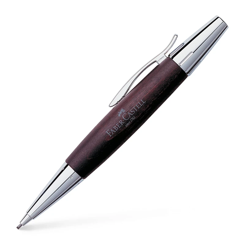 Faber-Castell F138381 E-Motion Pearwood and Chrome Twist Pencil - Dark Brown