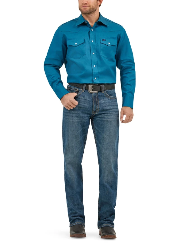 Wrangler Men's Ms70719 Button down shirts, Dark Teal, M UK