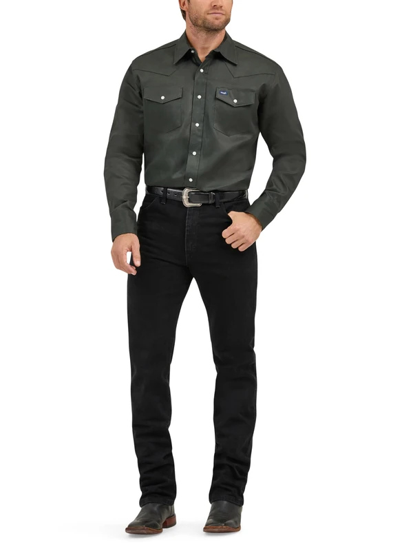 Wrangler Men's Western Work Shirt Firm Finish - Green (Black Forest Green) - XX-Large High