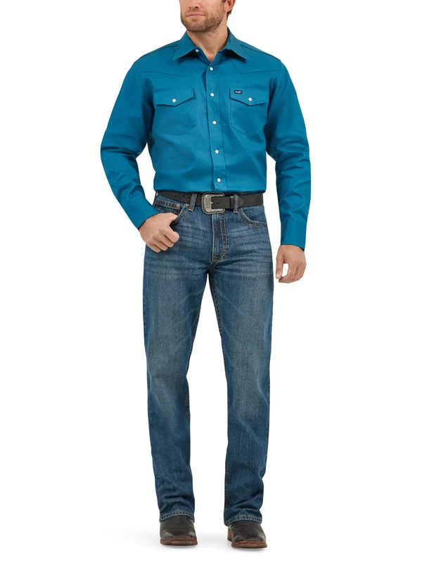 Wrangler Men's Western Work Shirt Firm Finish - Blue (Dark Teal) - XX-Large High