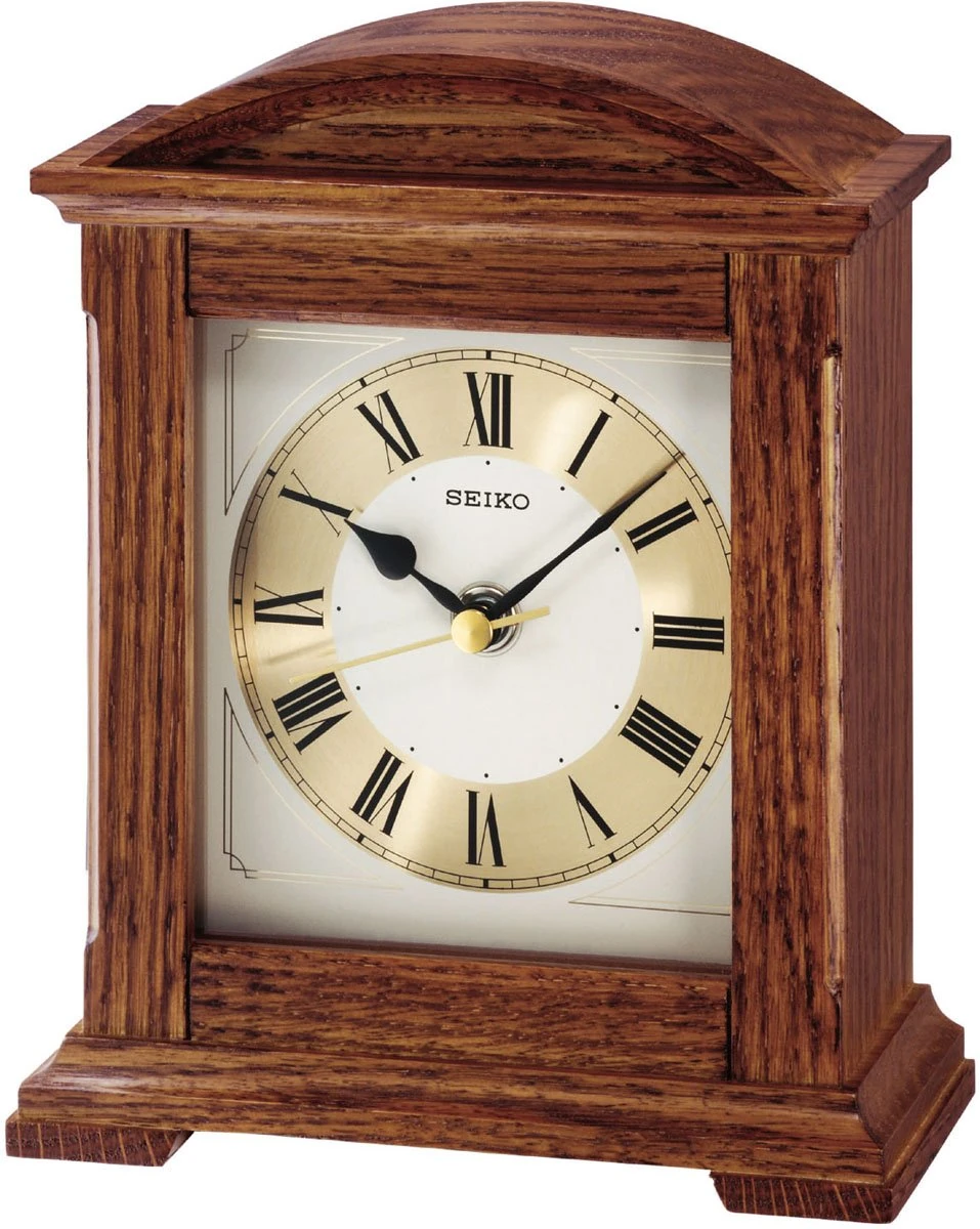 Seiko QXG123B Table Clock Brown Wood (Oak) Creeping Seconds, Brown, S, Modern