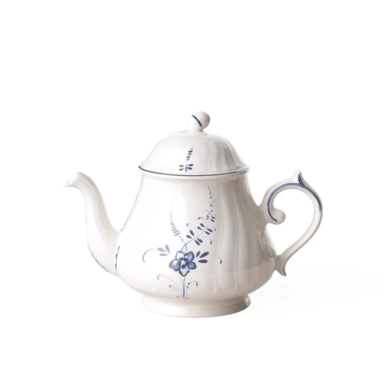 Villeroy & Boch Old Luxembourg Teapot, 1.1 Litre, Premium Porcelain, White/Blue