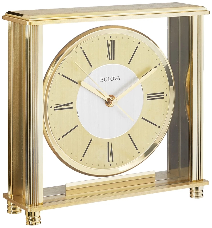Bulova B1700 Grand Prix Clock, Antique Brass Finish