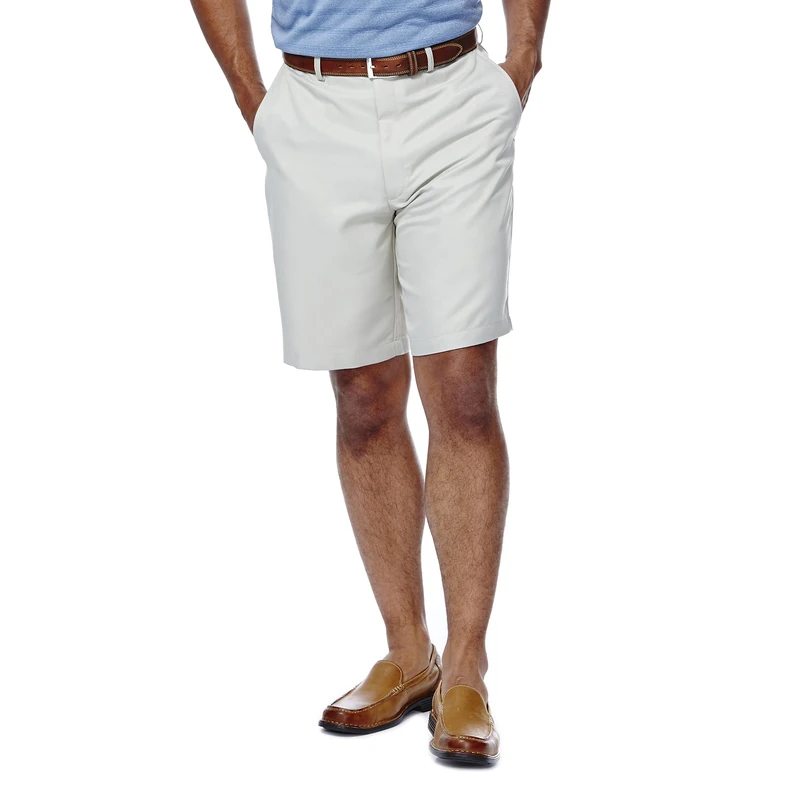Haggar Men's Cool 18 Gabardine Hidden Expandable-Waist Plain-Front Short - Beige - 40