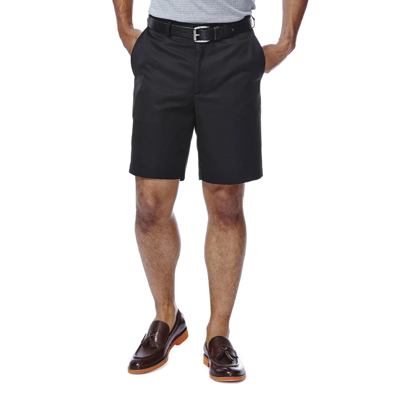 Haggar Men's Cool 18 Gabardine Hidden Expandable Waist Plain Front Short,Black,32