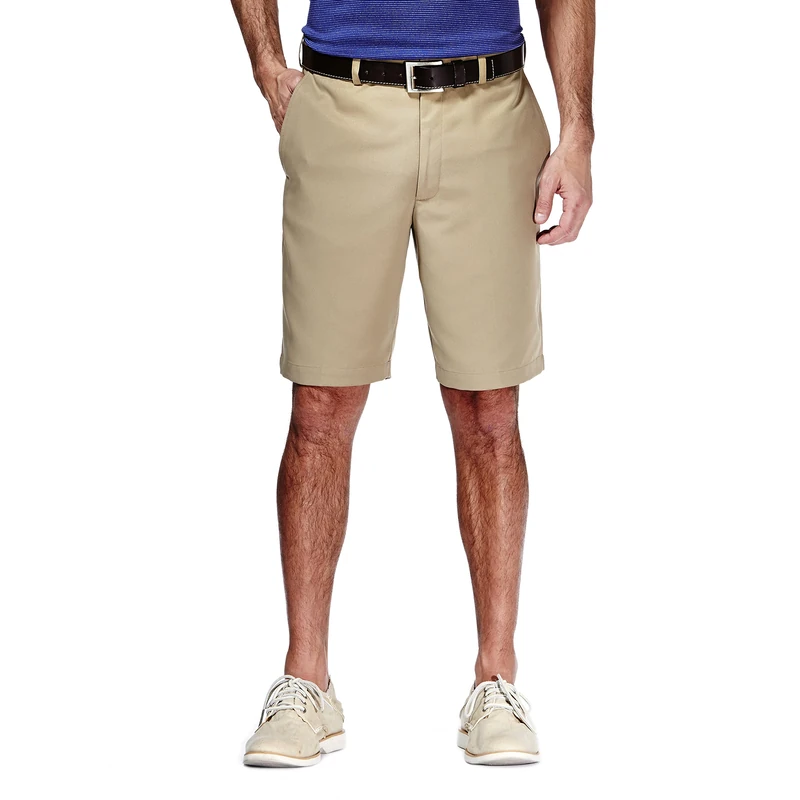 Haggar Men's Cool 18 Classic Fit Expandable Waist Short Regular and Big & Tall Sizes Casual, British Khaki, 44 - Image 1