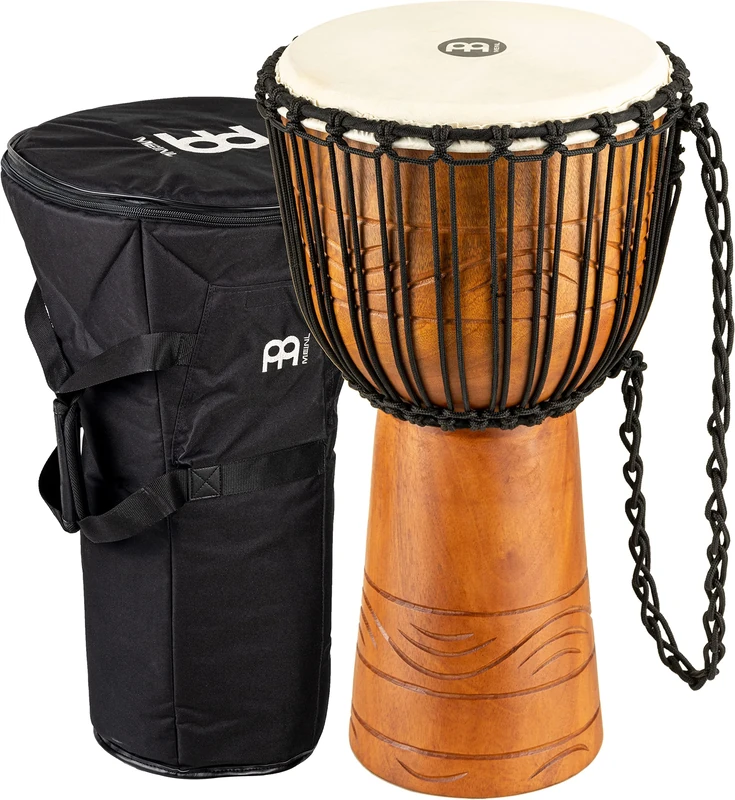 Meinl Percussion Water Rhythm Djembe - Medium Sized Handdrum - Including Bag - Diameter 10 Inches - Mahogany, Multicoloured (ADJ2-M+BAG)