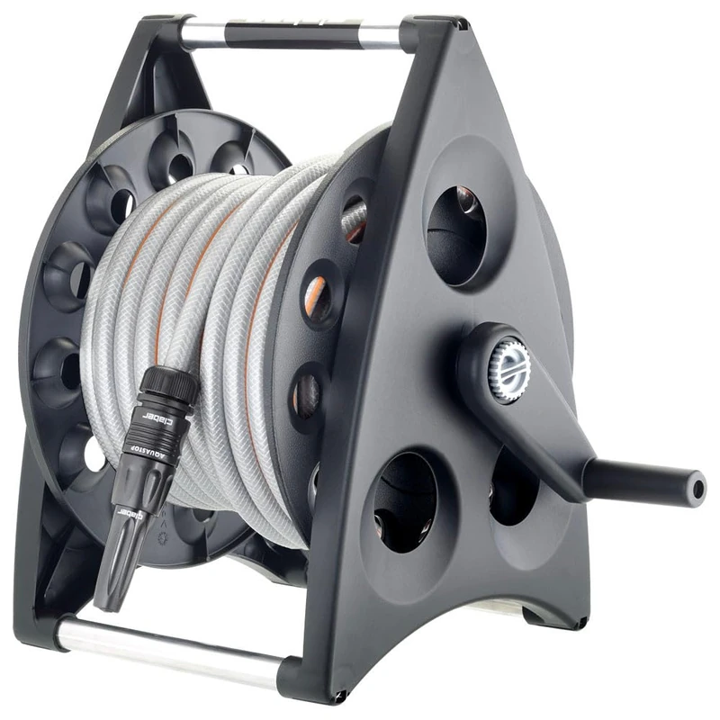 Claber Kiros Kit, Plastic and Aluminium Hose Reel with Garden Hose and Spray Nozzle, Wall mounting