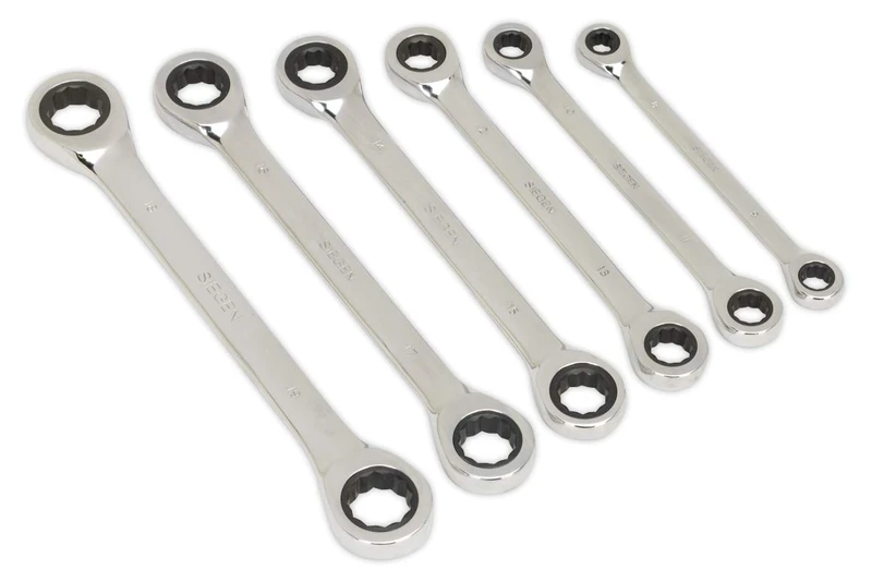 Sealey S0636 Metric Double End Ratchet Ring Spanner Set, 6 Pieces
