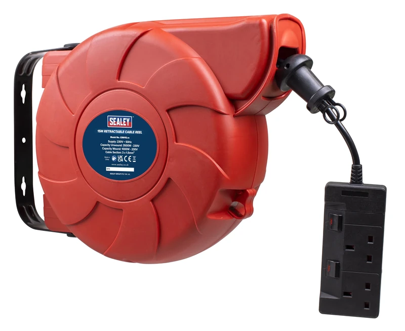 Sealey Crm15 Cable Reel System Retractable 15Mtr 2 X 230V Socket