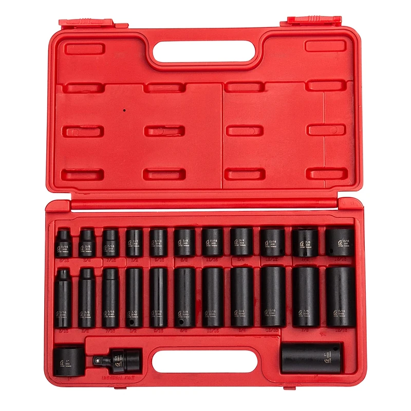 SUNEX Tools 3325 3/8-Inch Drive SAE Master Impact Socket Set., Standard/Deep, 6-Point, Cr-Mo, 5/16-Inch - 1-Inch, 25-Piece