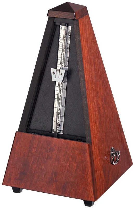 Wittner Metronome Taktell - Pyramid Shape - System Maelzel - Series 800 - Solid Wood Case - Without Bell - Mahogany coloured High Gloss 801 - Mechanical Wind-Up - Made in Germany