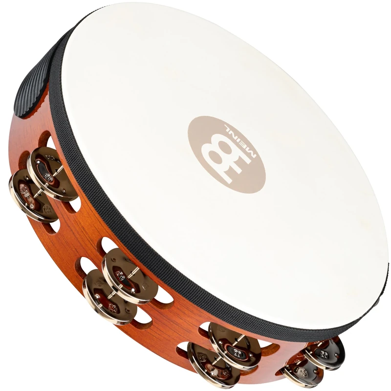 Meinl Percussion Traditional Headed Tambourine - With Goat Skin Head - 10-inch Diameter - Siam Oak / Steel, Antique Brown / Natural (TAH2AB)