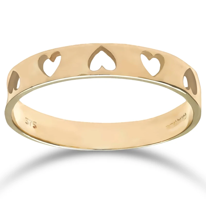 Citerna Heart Gold Ring – 9 Ct Gold Wedding Ring with Delicate & Romantic Band – Elegant Heart Ring for Women – Perfect for Stacking – Hallmarked & Gift Box Included
