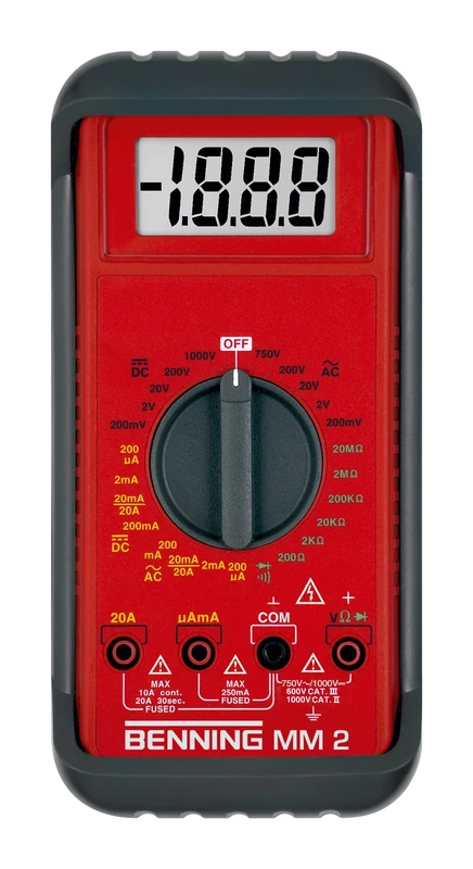 Benning 044028 "MM 2" Digital Multimeter, Red/Black