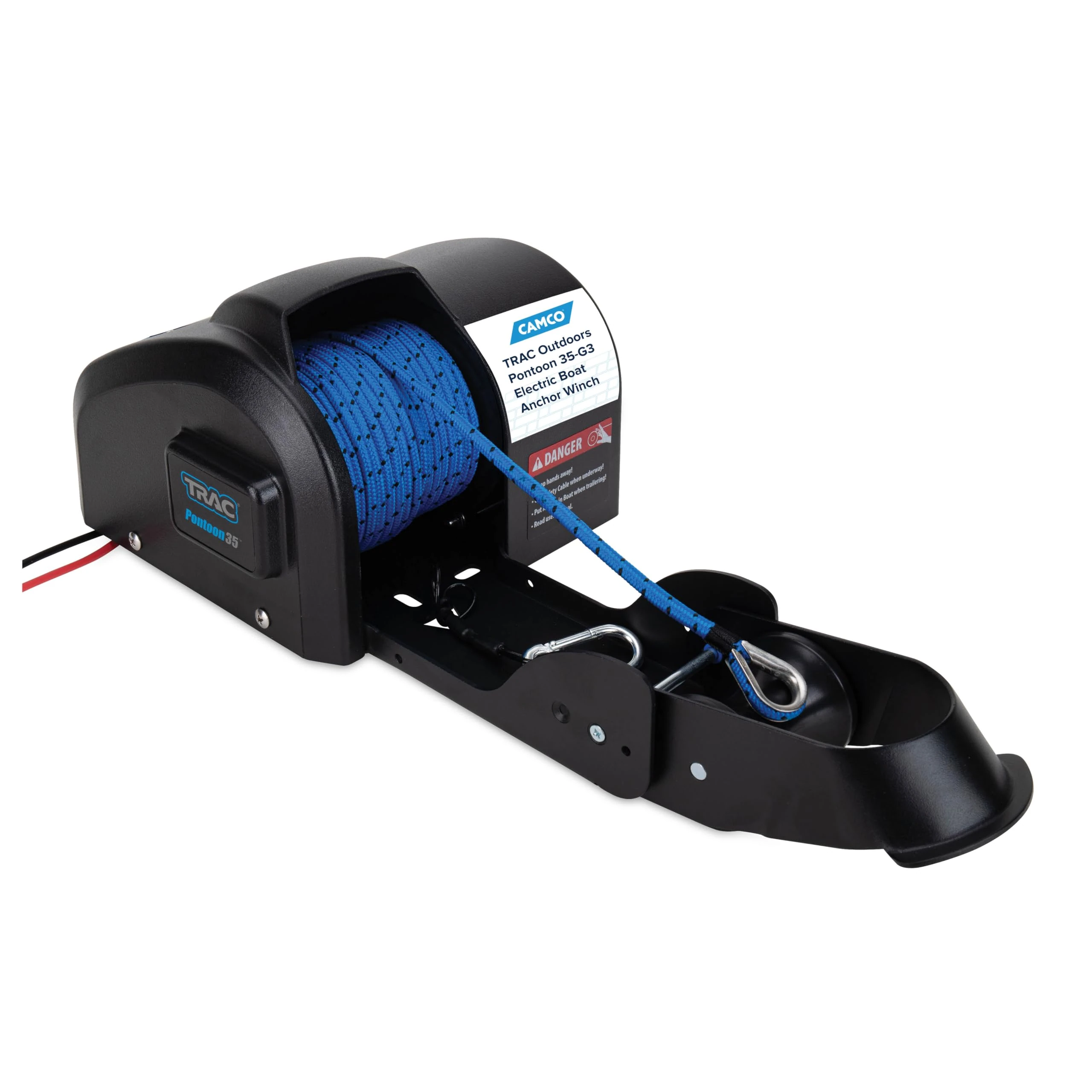 Camco TRAC Outdoors Pontoon 35-G3 Electric Anchor Winch | Features a High-Efficiency, 12-Volt DC, All Steel Gear Motor and 100-feet of Pre-Wound Double-Braid Anchor Rope | (69003)