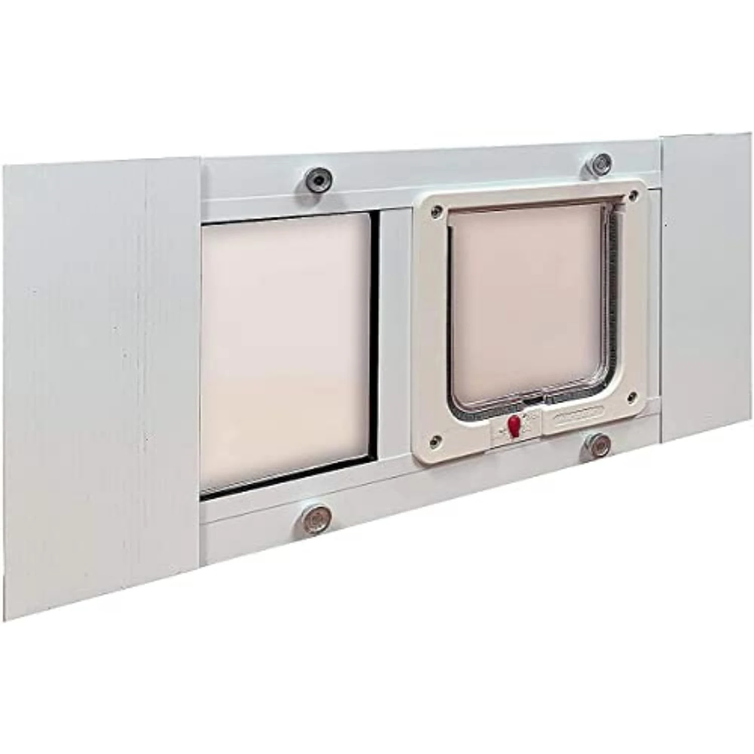 Ideal Pet Products Aluminum Sash Window Pet Door, Adjustable to Fit Window Widths from 23" to 28", Cat Flap 6-1/4” x 6-1/4” Flap Size