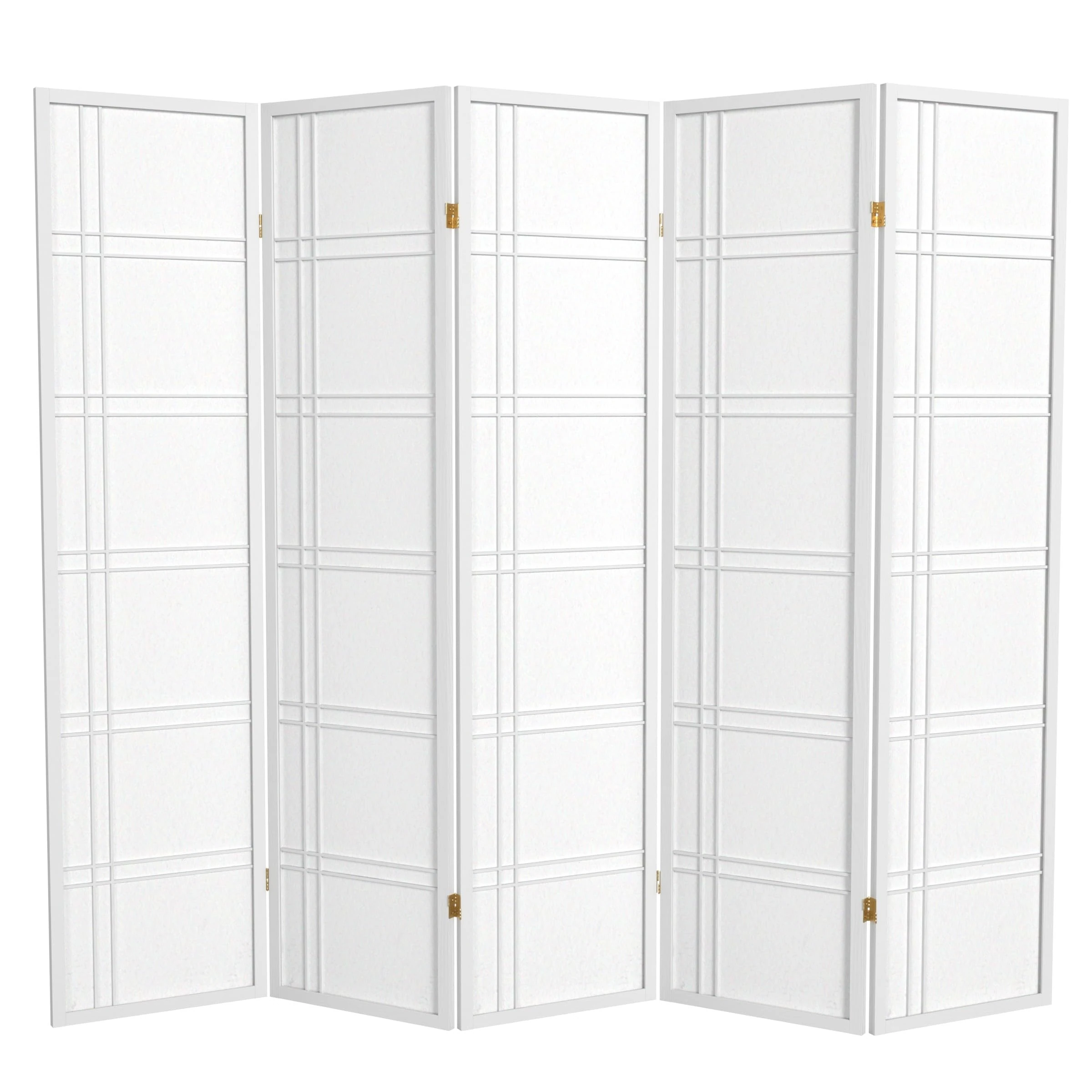 Oriental Furniture Premium Quality, 6-Feet Double Cross Folding Shoji Privacy Floor Screen, 5 Panel White