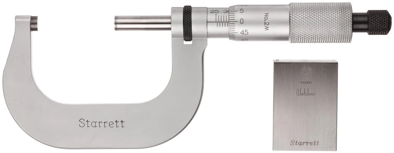 Starrett 2MXRL Outside Micrometer, Ratchet Stop, Lock Nut, Carbide Faces, 0-13 mm Range, 0.01 mm Graduation, +/-0.002 mm Accuracy - Image 1