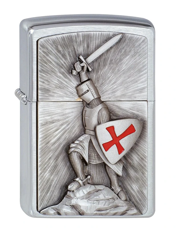 Zippo - Windproof Lighter, Crusade Victory, Brushed Chrome, Emblem, Refillable, Reusable, Windproof Design, Gift Box, Made in the USA
