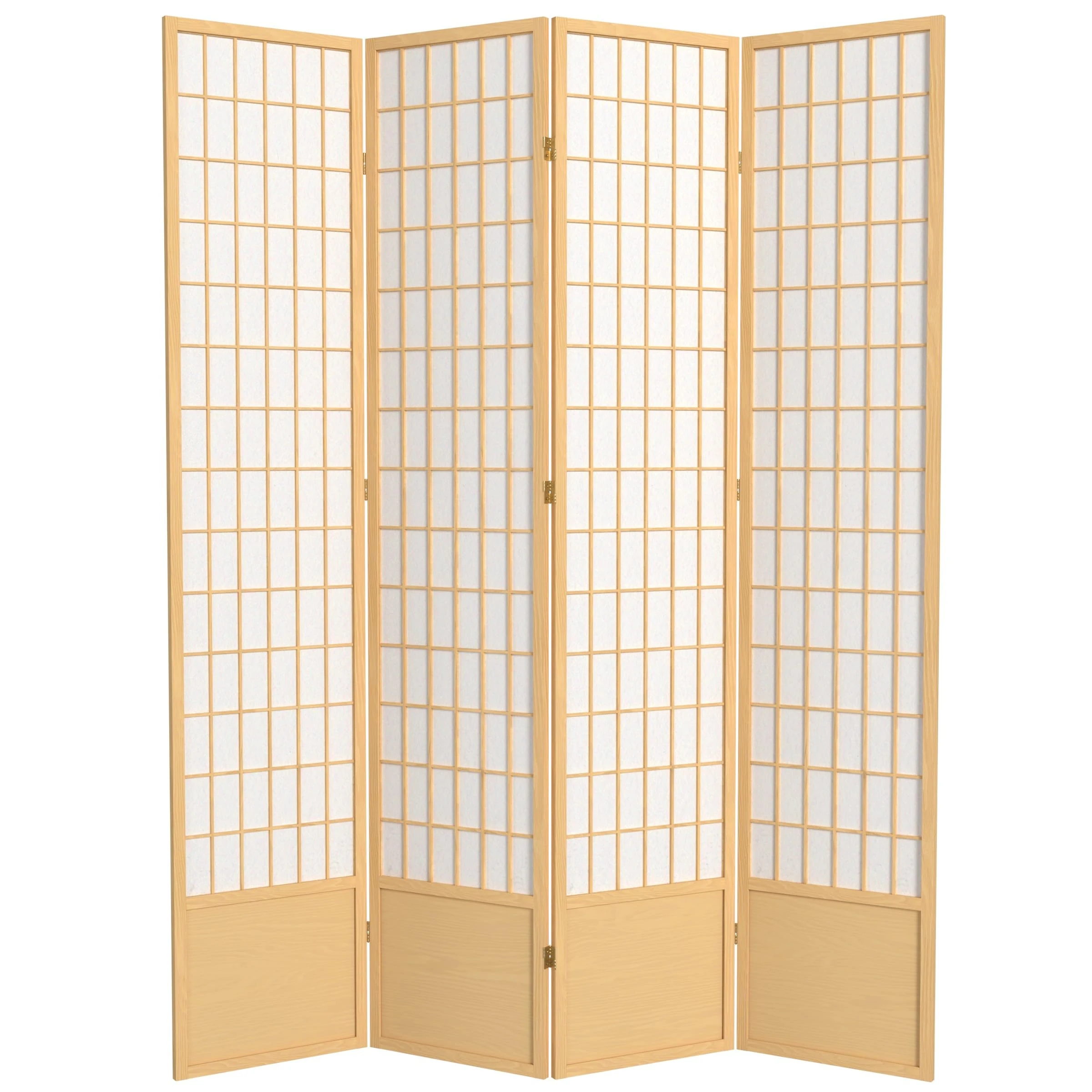Oriental Furniture 7 ft. Tall Window Pane Shoji Screen - Natural - 4 Panels