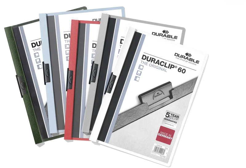 Durable DURACLIP 60 A4 Clip Folder - Holds Up to 60 Sheets of A4 Paper - Strong Metal Sprung Clip - Pack of 25 Assorted Colour Folders for Organising Documents