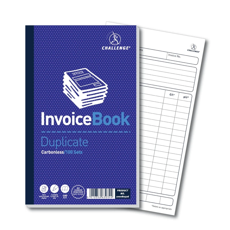 Challenge 210 x 130 mm Duplicate Book Carbonless Invoice without Vat/Tax, 100 Pages, Set of 5,Blue