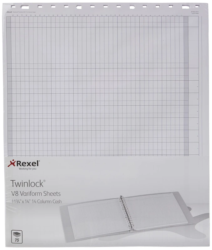 Rexel Twinlock Variform Multi-Ring Binder V8 Cash Refill Sheets 14 Columns , White (Pack of 75)
