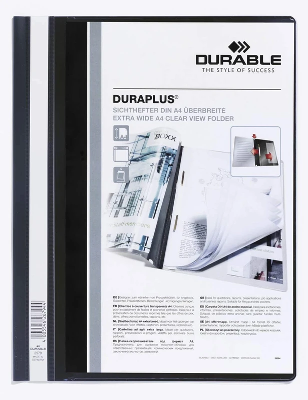 Durable DURAPLUS Presentation Folder - Pack of 25 A4 Black Folders - Ideal for Storing Presentations, Invoices, Quotations, School Work & More