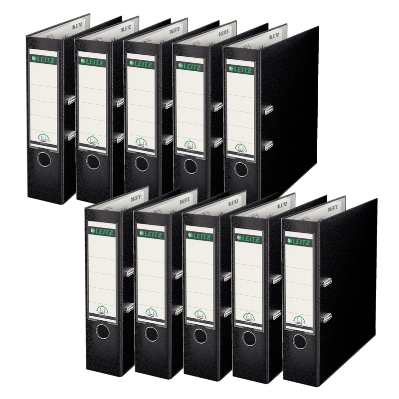 Leitz 10101095 180 Degrees Plastic Lever Arch File A4 80 mm - Black, Pack of 10