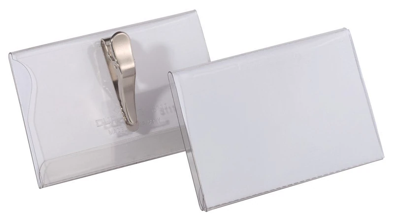 Durable Name Badge 54 x 90 mm with Crocodile Clip Transparent | Pack of 25 Badges | Includes Blank Insert Cards | Ideal for Events and Visitor Management
