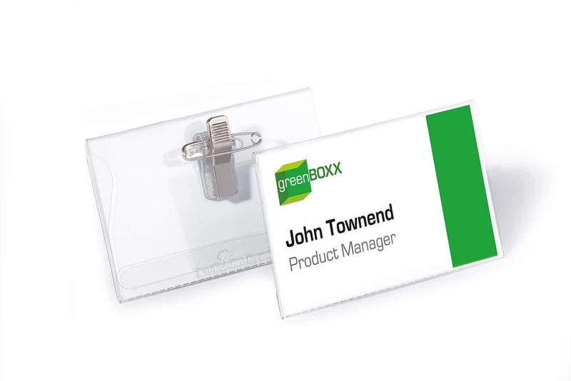 Durable Name Badge 54 x 90 mm with Combi Clip Transparent | Pack of 50 Badges | Includes Blank Insert Cards | Ideal for Events and Visitor Management