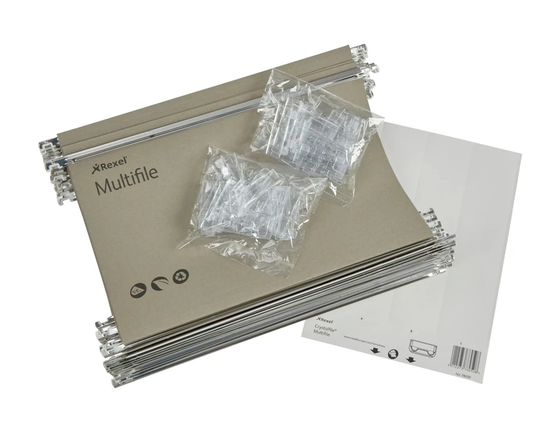 Rexel Foolscap Filing Cabinet Suspension file, Pack 50, Made from premium 100 Percent Recycled Card, with 50 Tabs and Card Inserts, for home, office, school organisation, Green