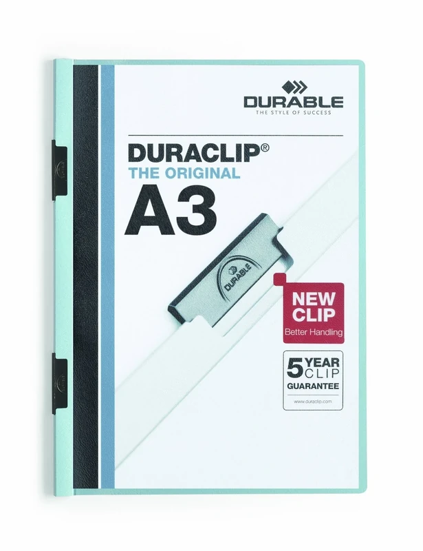 Durable 221806 Clip Folder DuraClip A3, Hard Foil, Up to 60 Sheets A3, Blue, Pack of 10
