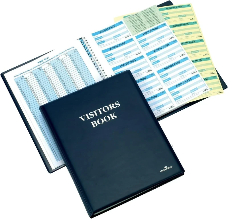 Durable Visitor Book 300 - Elegant Leather Look Finish for Professional Use - Includes 300 Perforated 90 x 60 mm Badge Inserts - GDPR Compliant Visitor Management