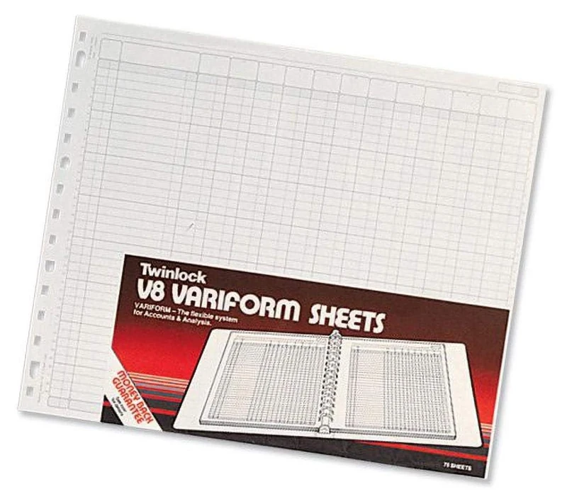 Rexel Twinlock Variform Multi-Ring Binder V8 Cash Refill Sheets 24 Columns, White(Pack of 75)
