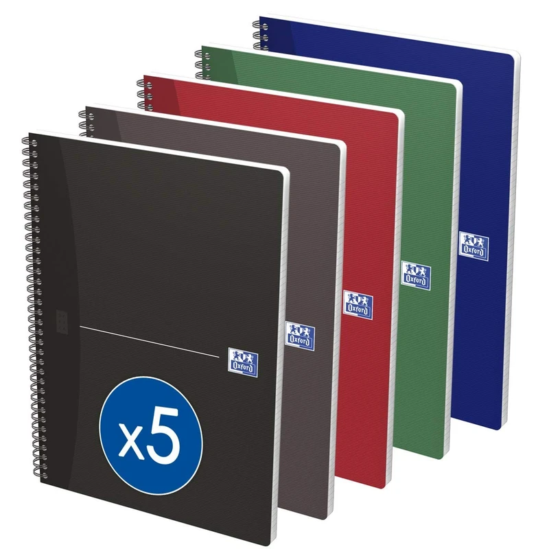 Oxford Office Essentials A4 Card Cover Wirebound Notebook,180 Page - Assorted Colours, Pack of 5 - Image 1
