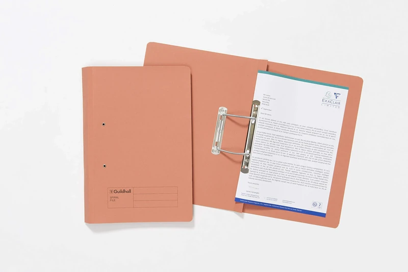 Exacompta - Ref 348-ORGZ - Guildhall - Pocket Spiral File, 315gsm Heavyweight Manilla, Holds A4 & Foolscap Documents, Left Hand Pocket, Blue Angel Certified - Orange, Pack of 50