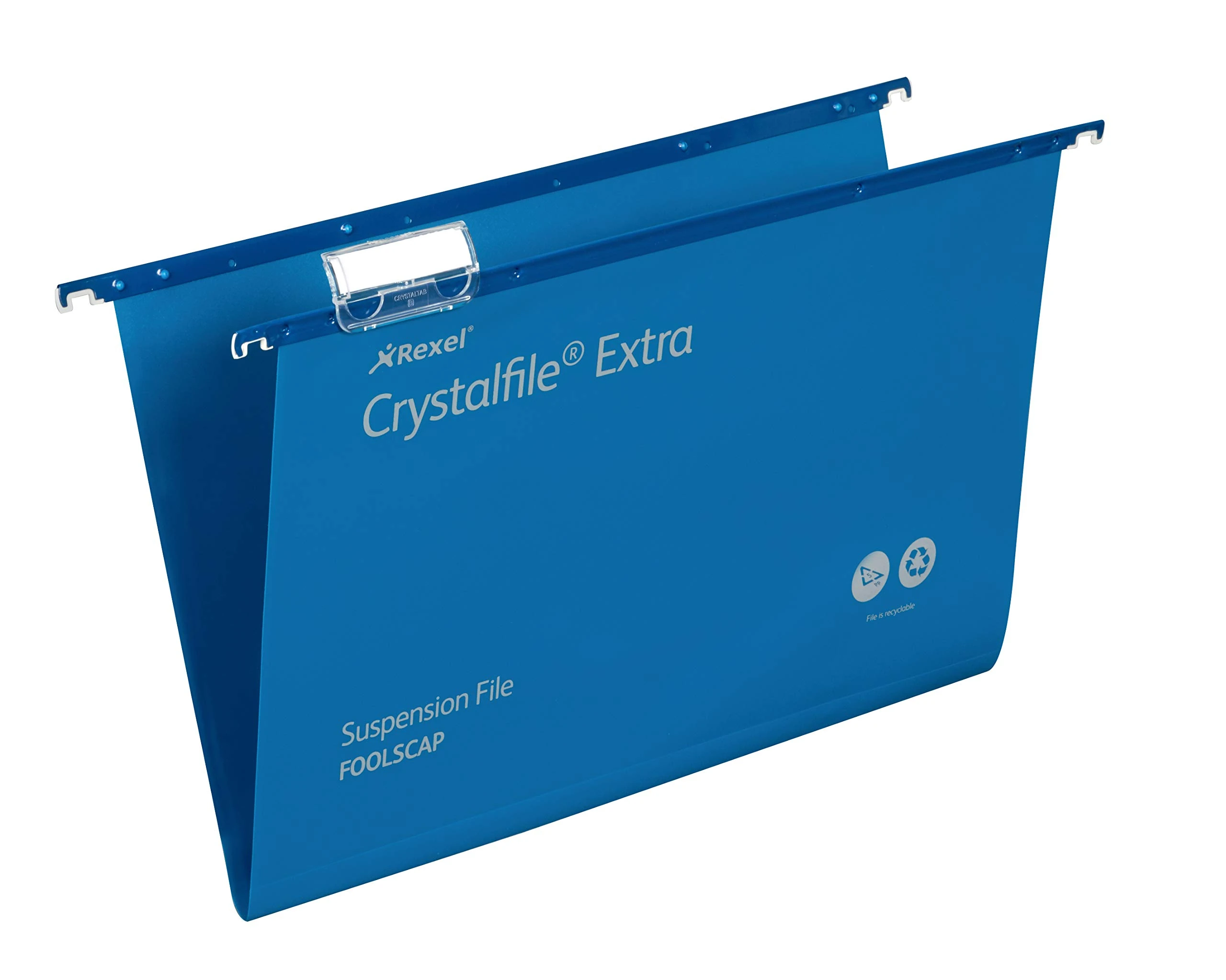 Rexel Foolscap Heavy Duty Suspension Files with Tabs and Inserts for Filing Cabinets, 15 mm base, Polypropylene, Blue, Crystalfile Extra, Pack of 25, 70630