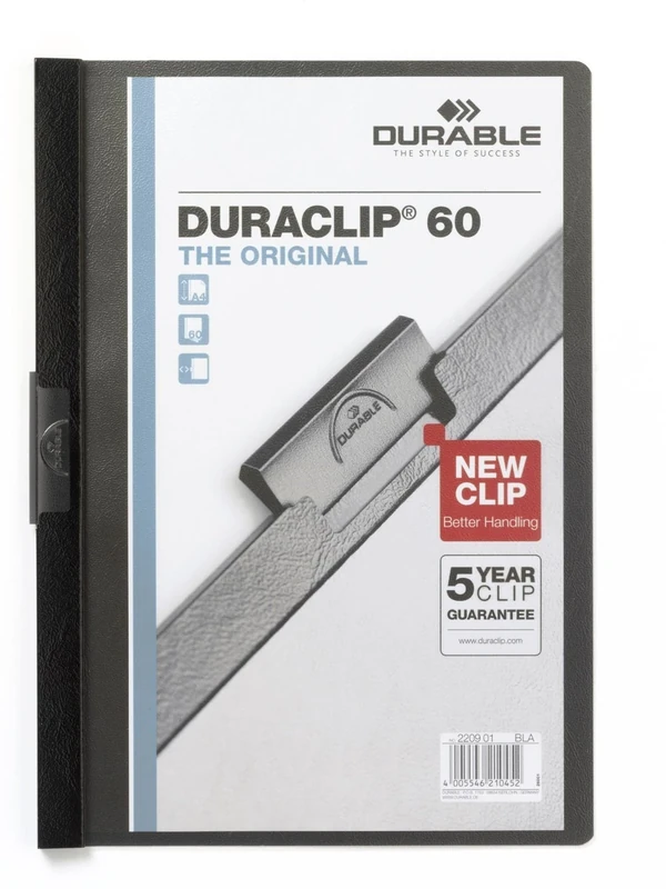 Durable DURACLIP 60 A4 Clip Folder - Holds Up to 60 Sheets of A4 Paper - Strong Metal Sprung Clip - Pack of 25 Black Colour Folders for Organising Documents