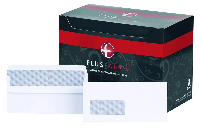 Bong Plus Fabric DL Prestige White 120gsm Window Self Seal Wallet Box of 500 Envelopes, C22570