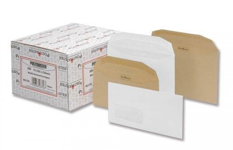 Postmaster Envelopes Wallet Gummed with Window 80gsm Manilla DL [Pack of 500] - Image 1
