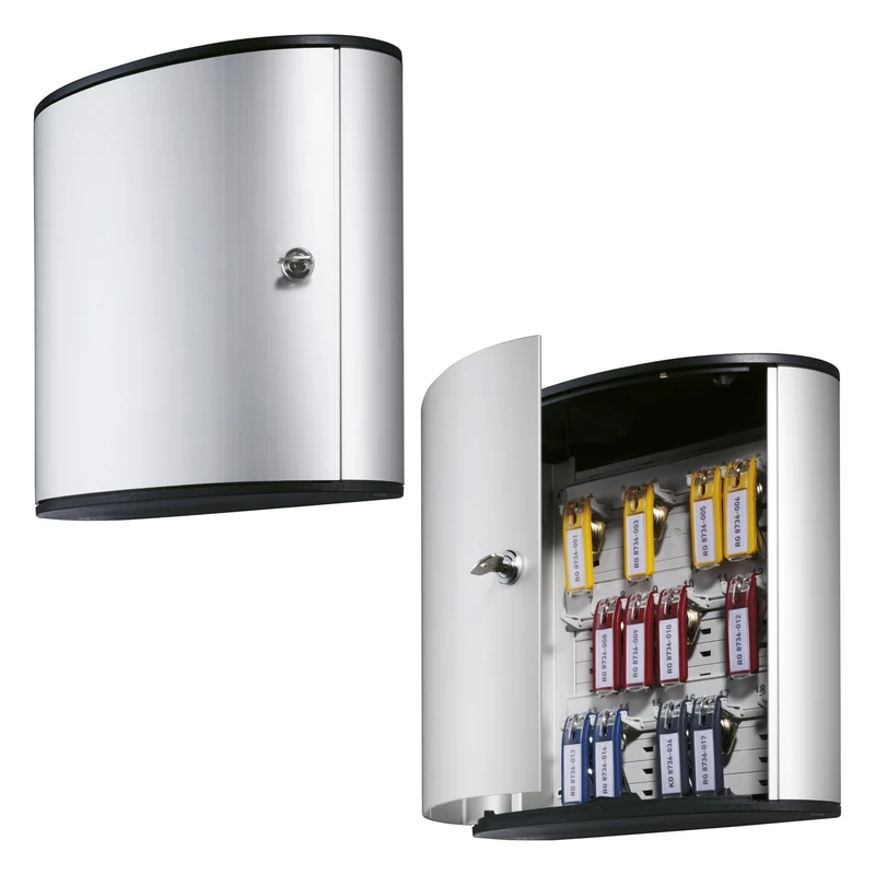 Durable Key Safe Box 18 - Wall Mounted Turn Lock Key Holder Cabinet for up to 12 Key Clip Keys - Aluminium Keysafe Including 6 Key Clip Tags, Silver