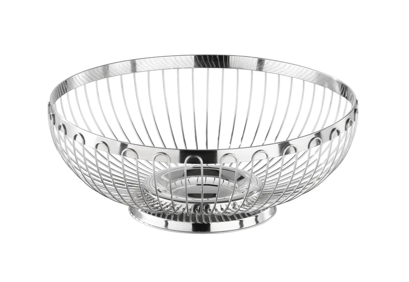 APS 30230 High-Gloss Polished Stainless Steel Basket for Bread or Fruit, Diameter 25.5 x 9.5 cm