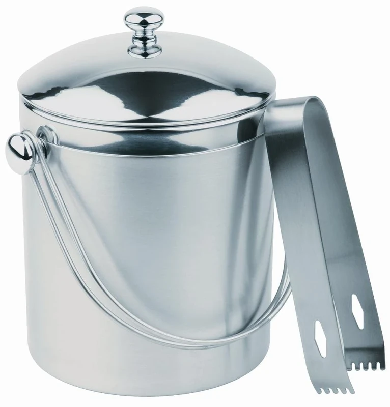 APS Ice Bucket Set with Tongs, Stainless Steel, Silver, 9 x 12 x 16 cm