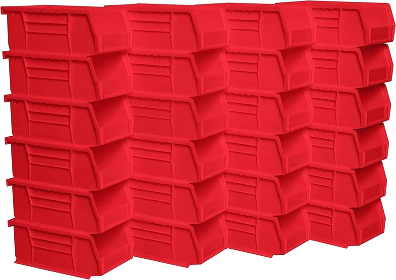 Akro-Mils 30220 AkroBins Plastic Storage Bins, Space-Saving Stackable Bins for Garage, Pantry, Craft Organization, 17.78 cm x 10.16 cm x 7.62 cm, Red, 24-Pack